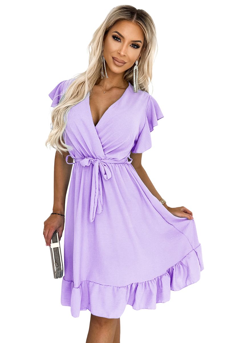 Vestido de cerimónia com folhos roxo BeStylish