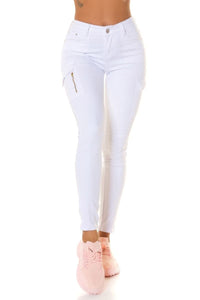 Jeans calças de ganga estilo cargo de cintura subida branco BeStylish