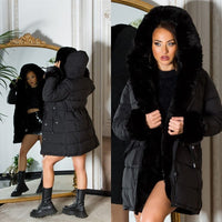 Casaco de inverno quispo preto com pêlo e carapuço BeStylish