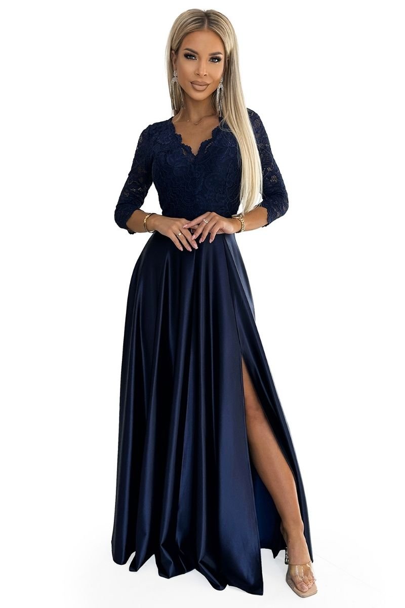 vestido de cerimónia em cetim comprido azul BeStylish