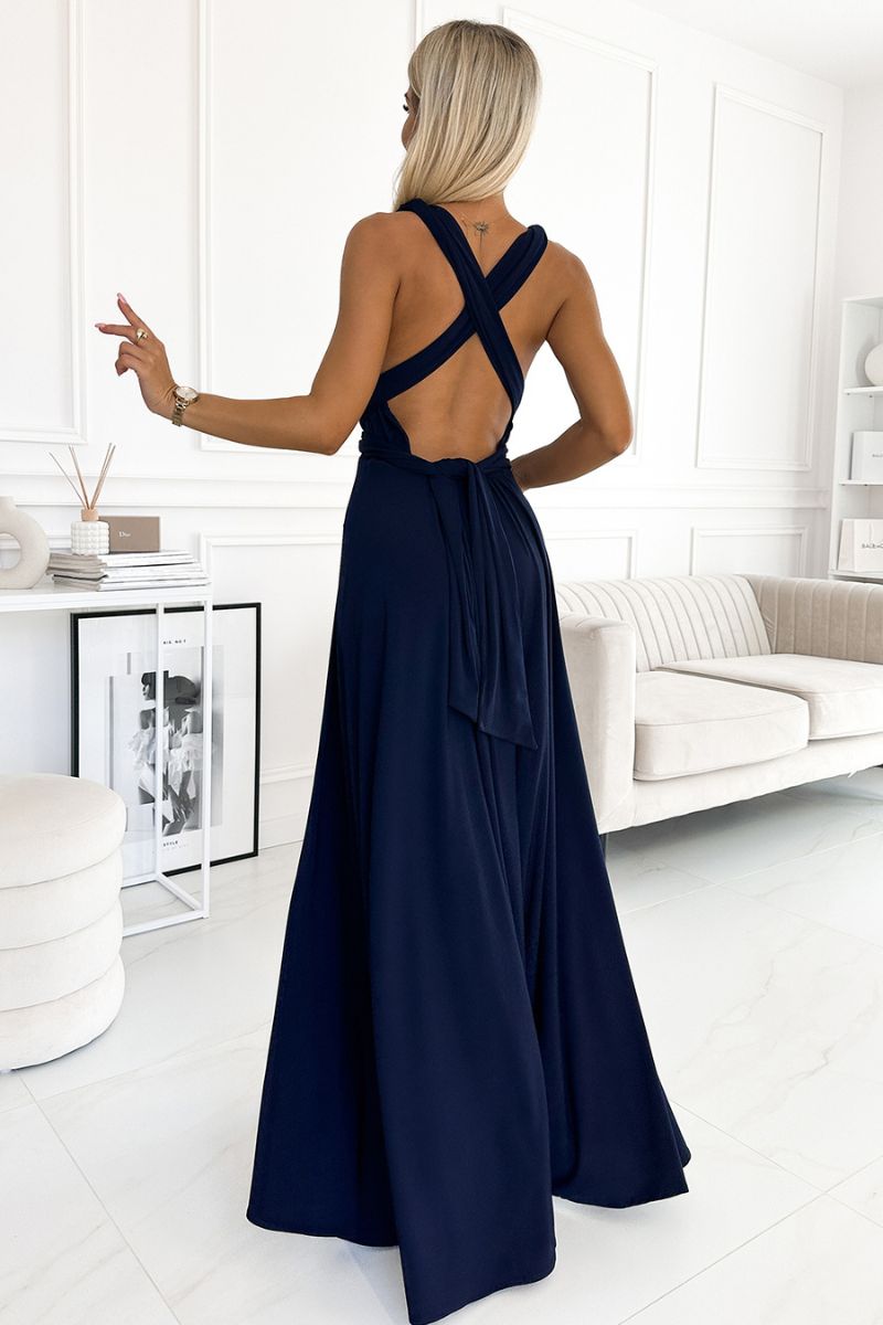 Vestido de cerimónia comprido azul navy BeStylish