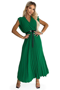Vestido comprido plissado verde BeStylish