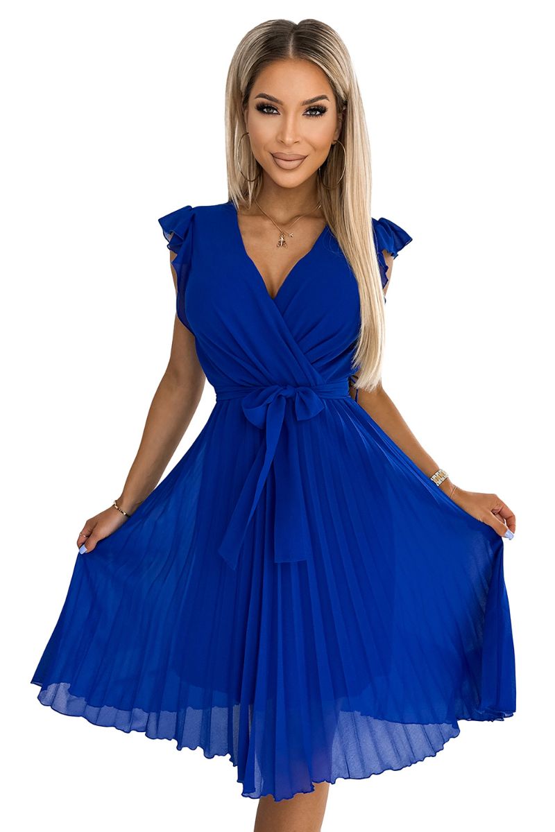 vestido de cerimónia azul royal plissado e em chiffon BeStylish