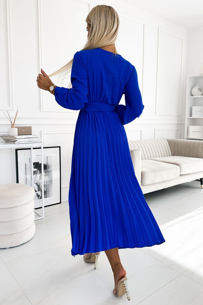 Vestido de cerimónia comprido plissado azul royal BeStylish