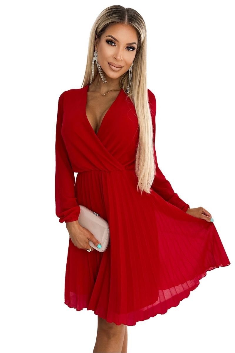 vestido de cerimónia vermelho plissado em chiffon BeStylish
