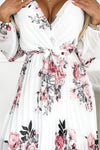 Vestido de cerimónia floral plissado branco BeStylish