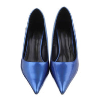 Sapatos de salto alto de couro metálicos azuis BeStylish