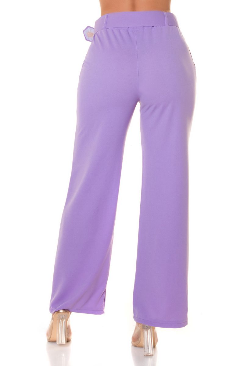 Calças largas de cintura subida lilás BeStylish