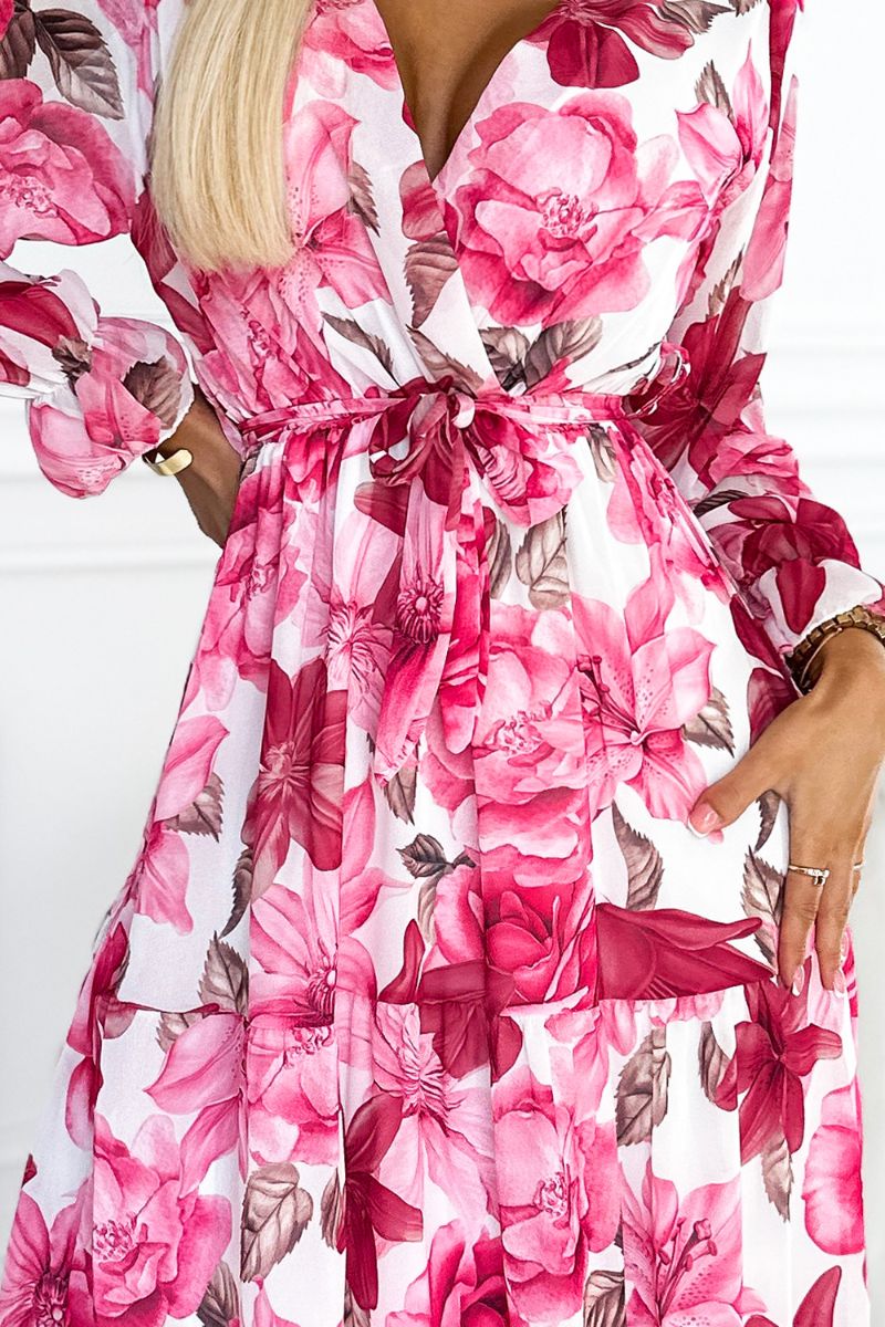 Vestido de cerimónia florido com mangas compridas rosa BeStylish
