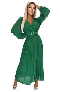 Vestido de cerimónia comprido plissado verde BeStylish