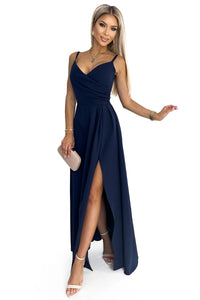 Vestido de cerimónia comprido com alças azul navy BeStylish