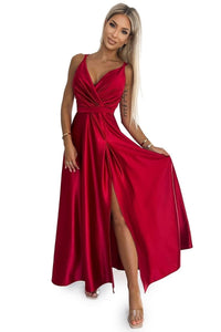 Vestido de cerimónia comprido em cetim vermelho BeStylish