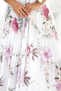 Vestido de cerimónia comprido florido e plissado branco e rosa BeStylish