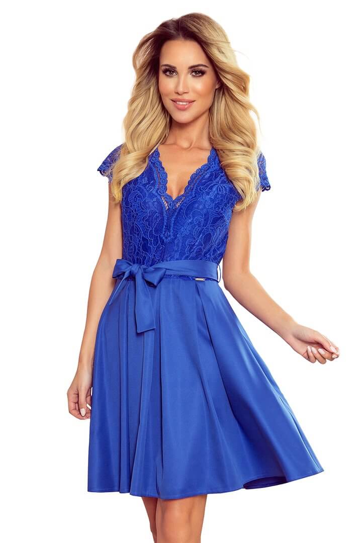 vestido de cerimónia manga curta azul BeStylish