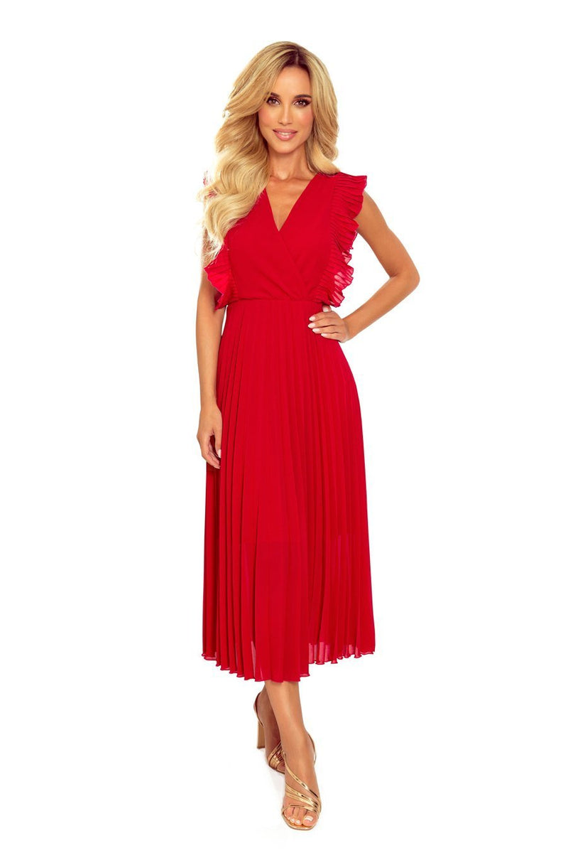 vestido de cerimónia plissado comprido vermelho BeStylish