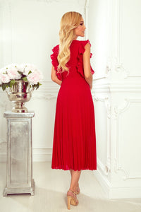vestido de cerimónia plissado comprido vermelho BeStylish