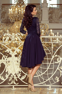 Vestido de cerimónia assimétrico com cauda azul navy BeStylish