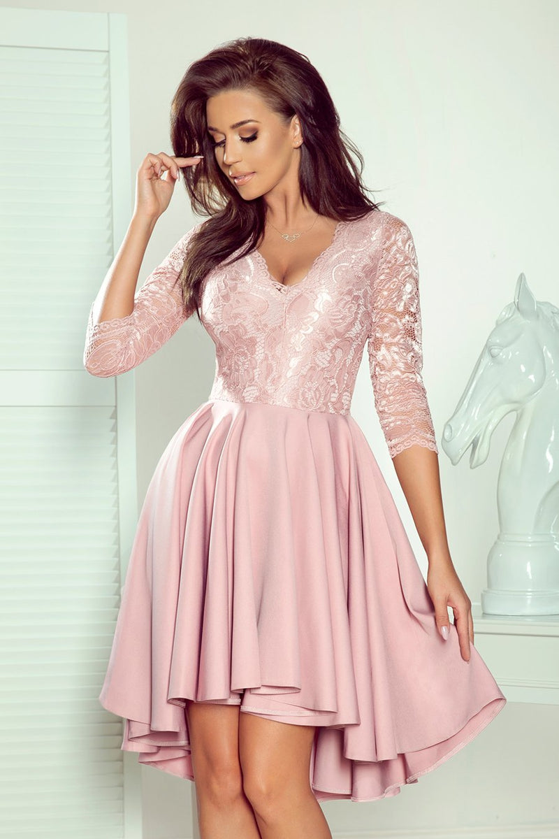 Vestido de cerimónia assimétrico com mangas 3/4 rosa velho BeStylish