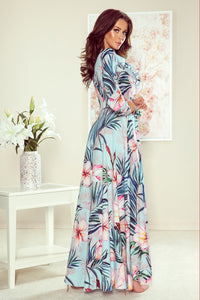 Vestido comprido Spring (azul/rosa floral) - BeStylish